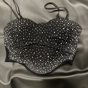 Black Rhinestone Bustier Top